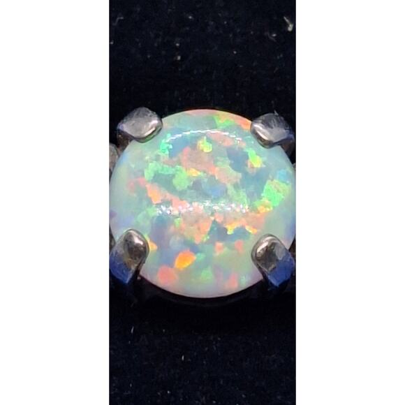 Round Cut Pearl White Opal Ring- 925 Sterling Silver- 7.75 - Picture 2 of 10